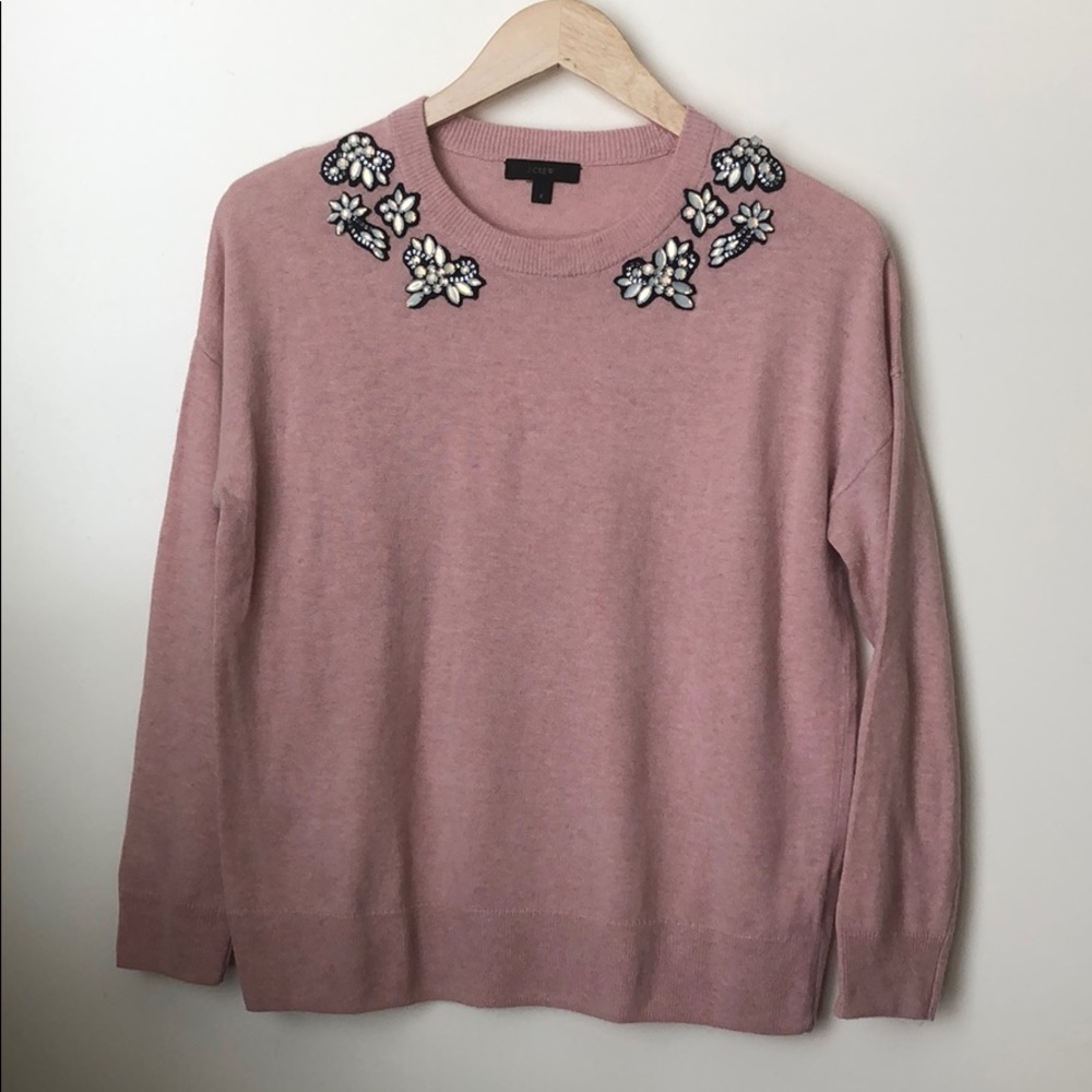 JCrew embellished jewel blush wool sweater